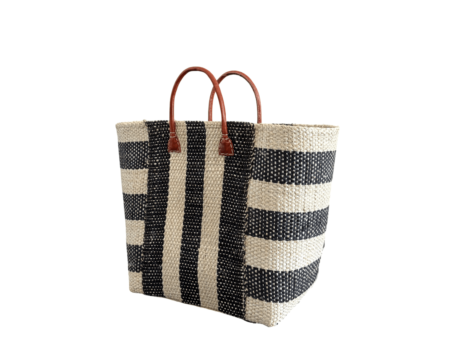 Black and Cream Striped Sisal Beach Basket - The Hideaway