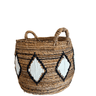 Round Banana Leaf Basket with Black and White Macrame Detail - The Hideaway