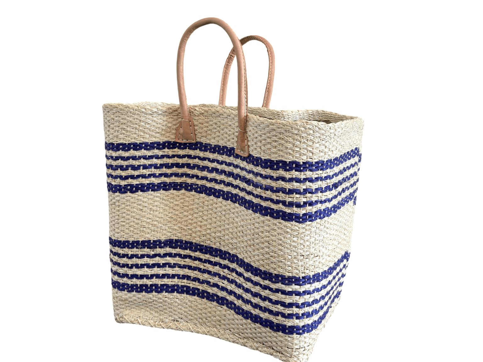 Blue and Cream Striped Sisal Beach Basket - The Hideaway
