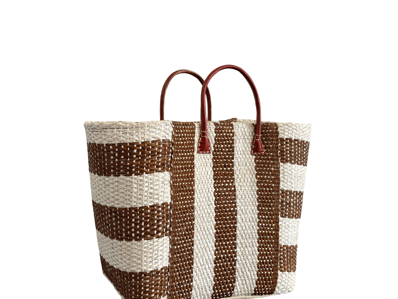 Brown and Cream Striped Sisal Beach Basket - The Hideaway