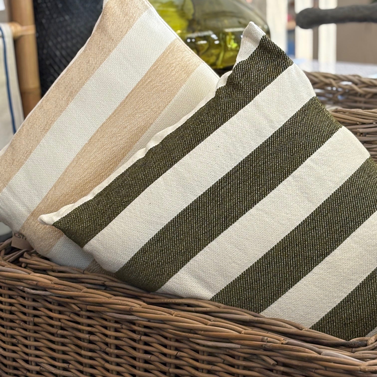 Green and Cream Striped Scatter Cushion - The Hideaway