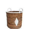 Round Banana Leaf Basket with White Macrame Diamond Detail - The Hideaway