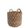 Round Banana Leaf Basket with White Macrame Detail - The Hideaway