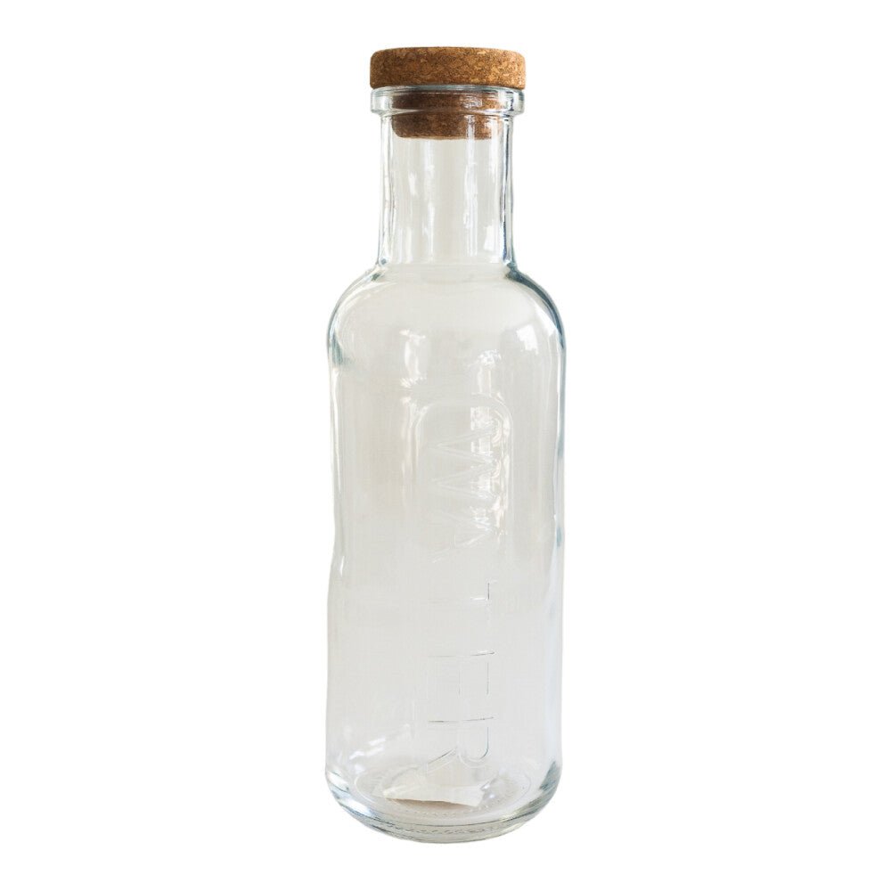 Glass Water Bottle with Cork Lid - The Hideaway