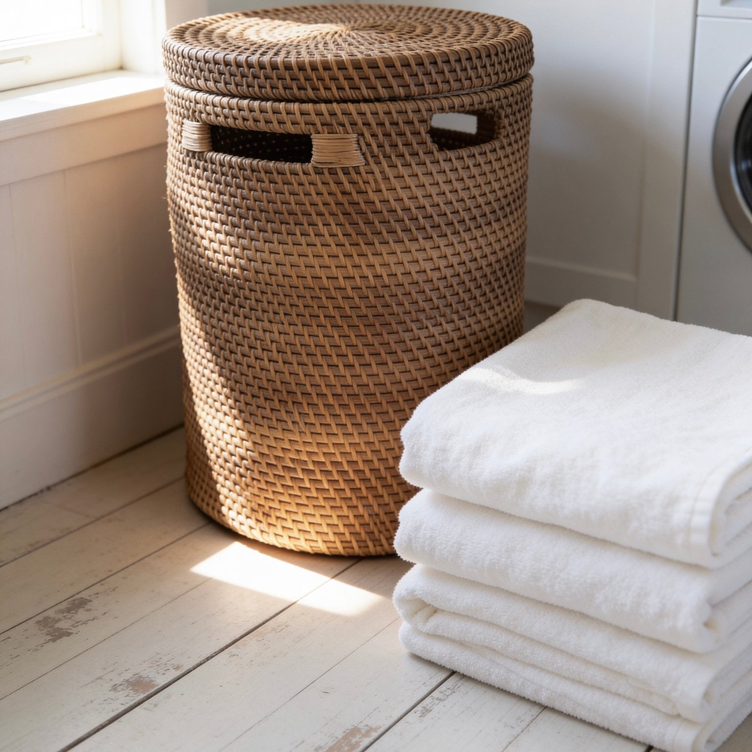 Dark Rattan Cylinder Laundry Basket with Lid - The Hideaway