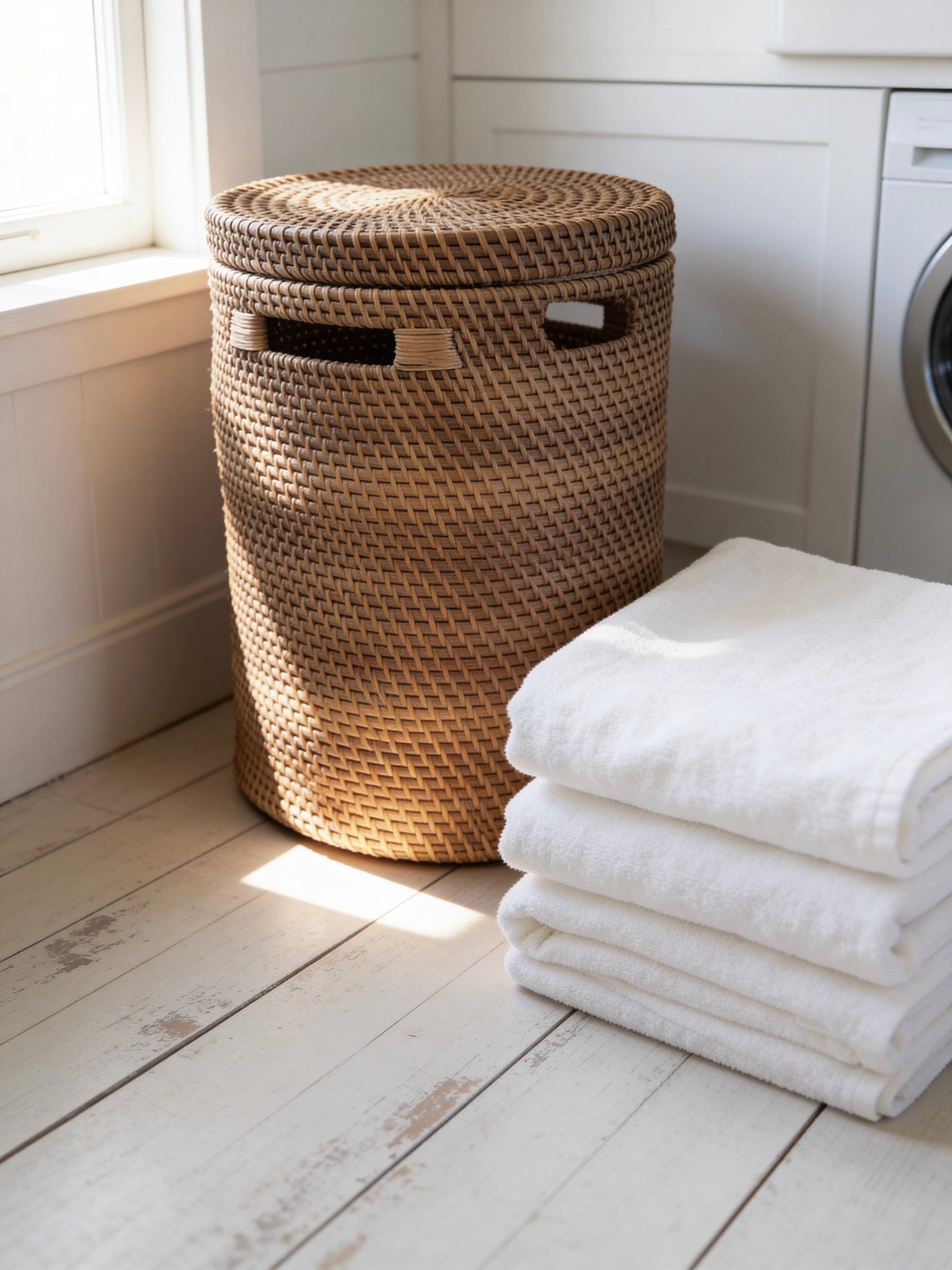 Dark Rattan Cylinder Laundry Basket with Lid - The Hideaway