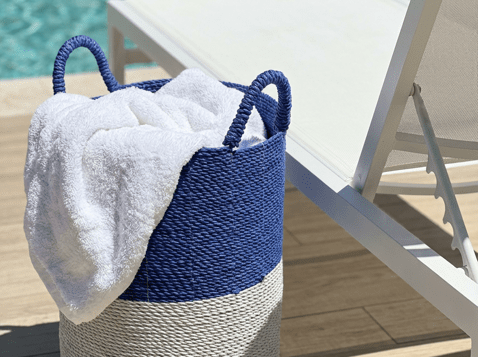 Blue and White Seagrass Laundry Basket - The Hideaway
