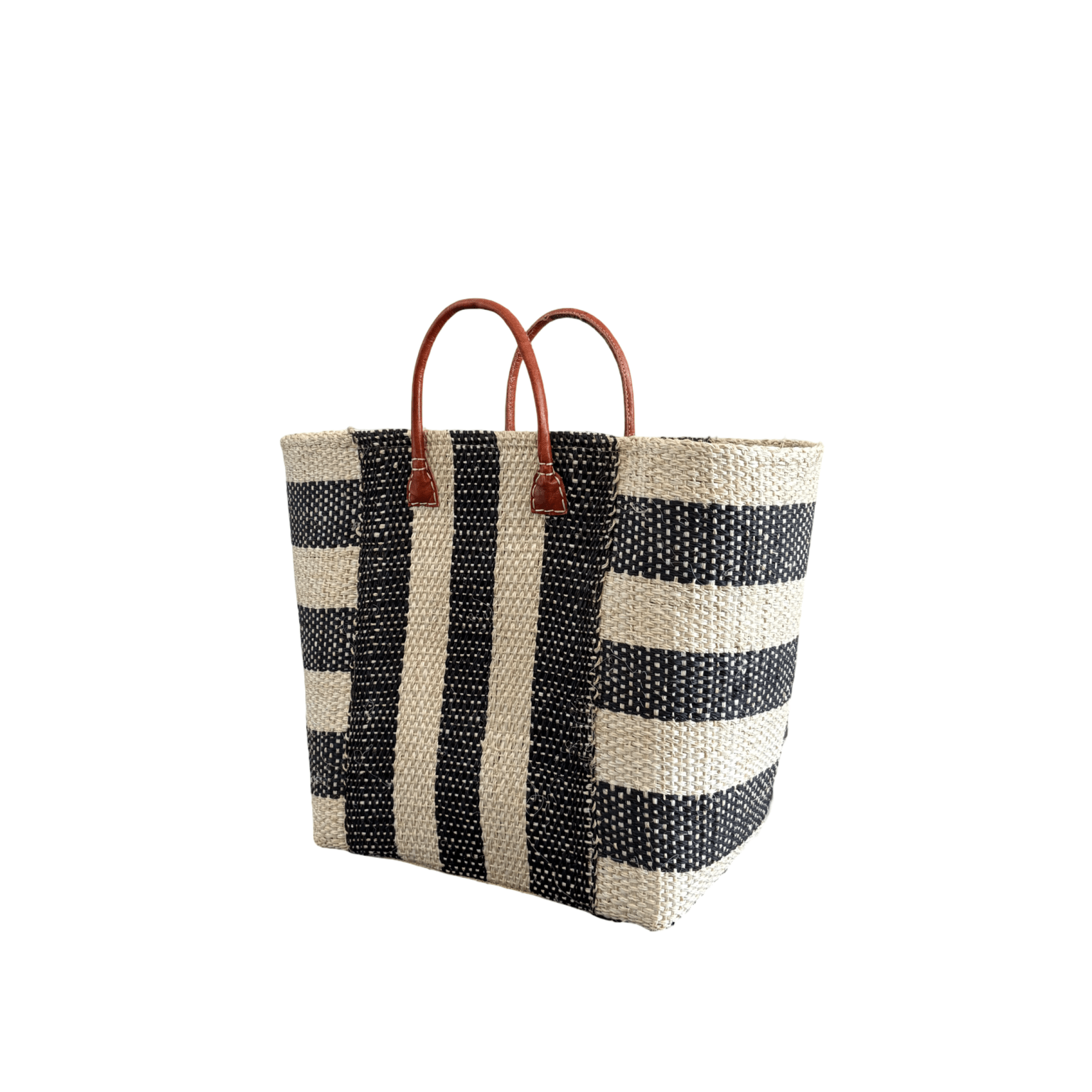 Black and Cream Striped Sisal Beach Basket - The Hideaway