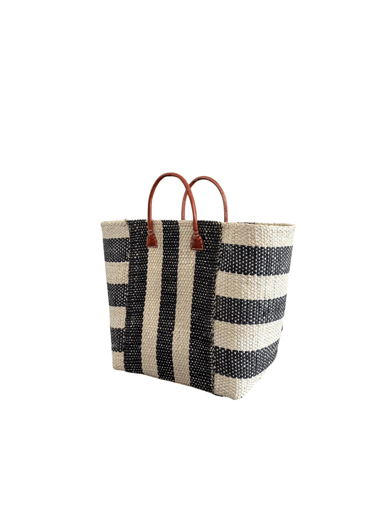 Black and Cream Striped Sisal Beach Basket - The Hideaway
