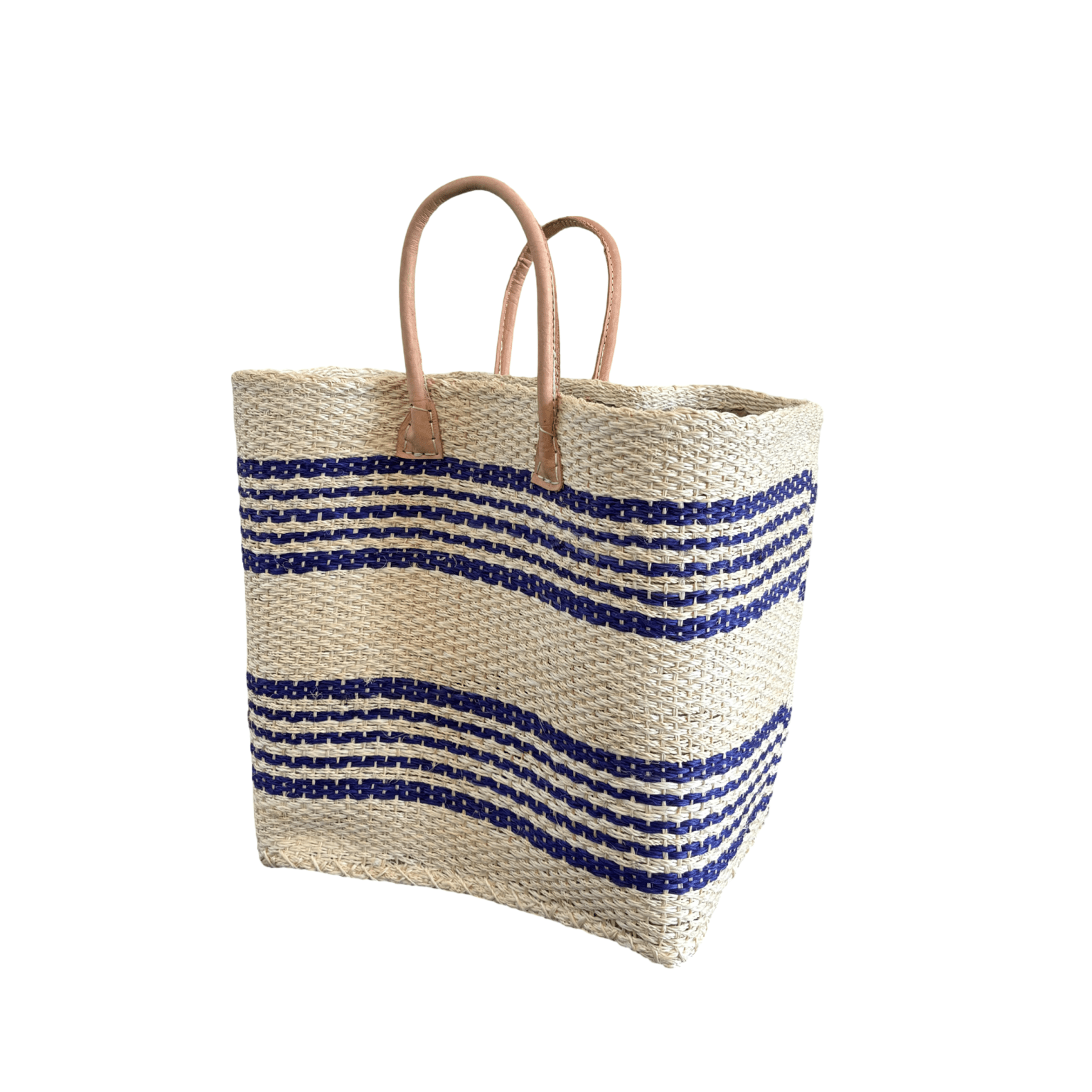 Blue and Cream Striped Sisal Beach Basket - The Hideaway