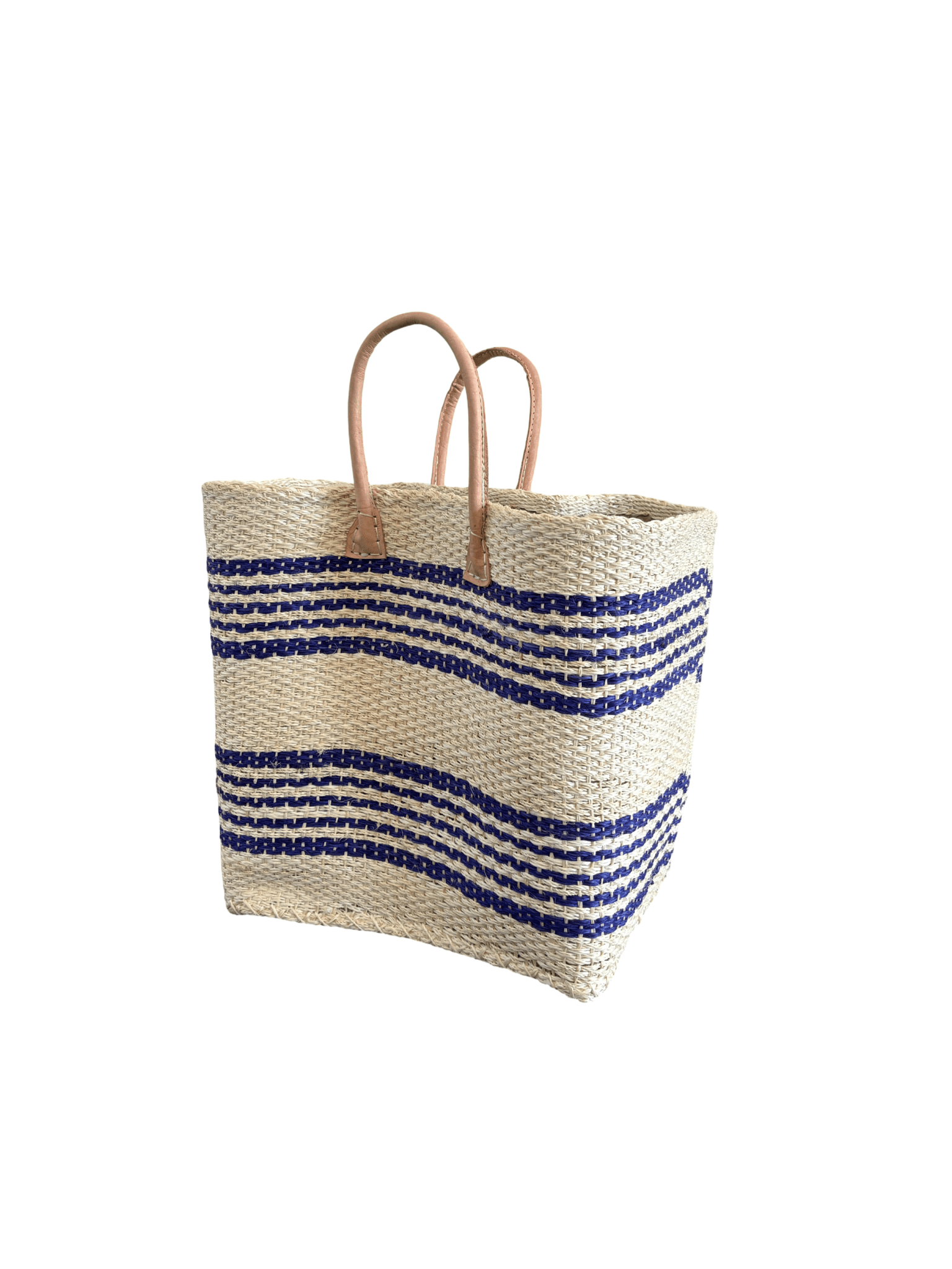 Blue and Cream Striped Sisal Beach Basket - The Hideaway