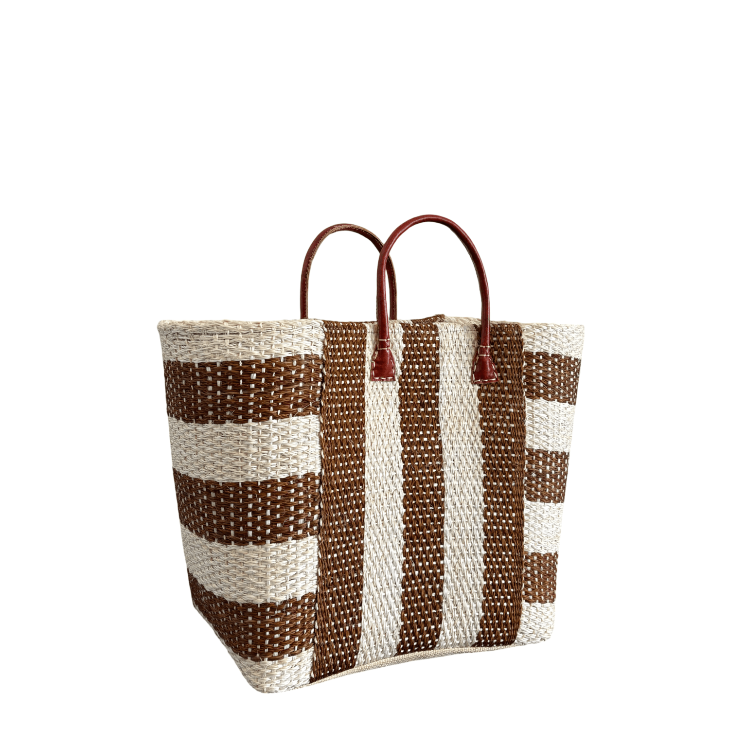 Brown and Cream Striped Sisal Beach Basket - The Hideaway