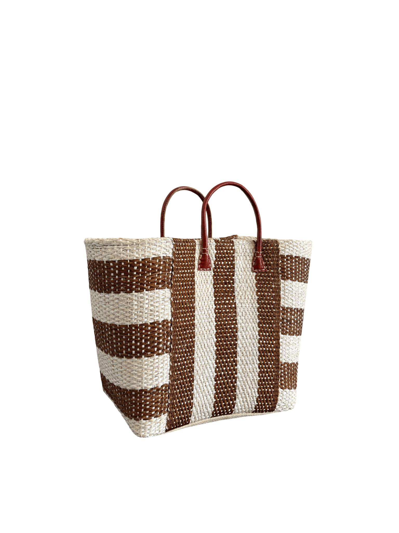 Brown and Cream Striped Sisal Beach Basket - The Hideaway