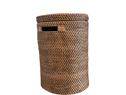 Dark Rattan Cylinder Laundry Basket with Lid - The Hideaway