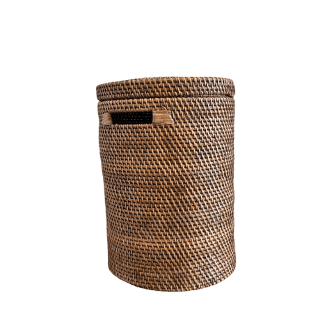 Dark Rattan Cylinder Laundry Basket with Lid - The Hideaway