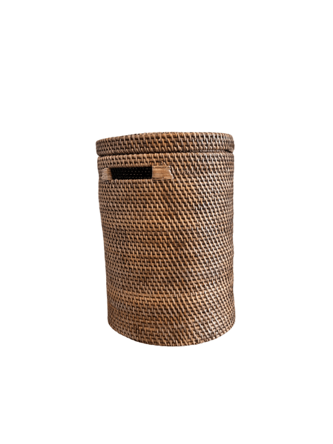 Dark Rattan Cylinder Laundry Basket with Lid - The Hideaway