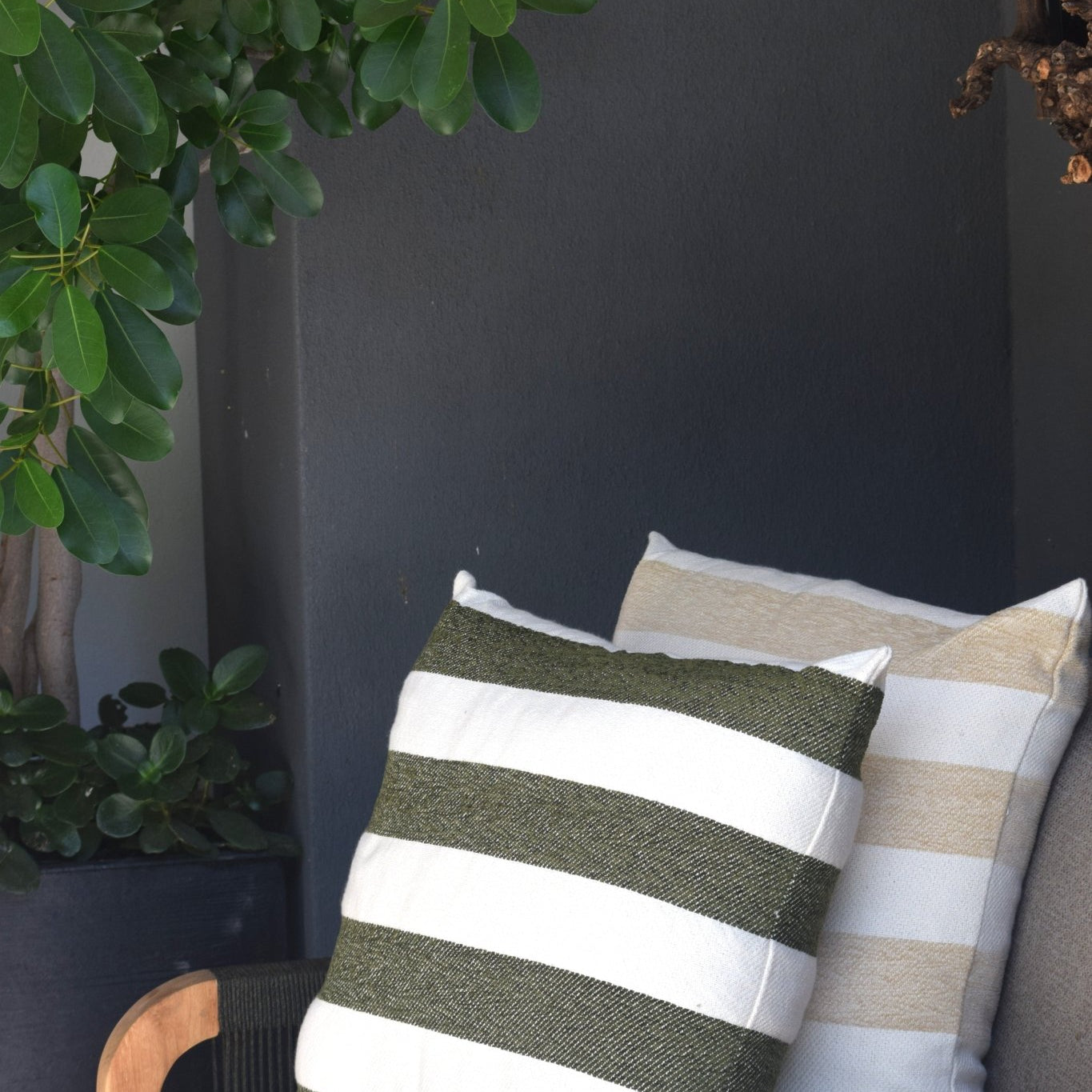 Green and Cream Striped Scatter Cushion - The Hideaway