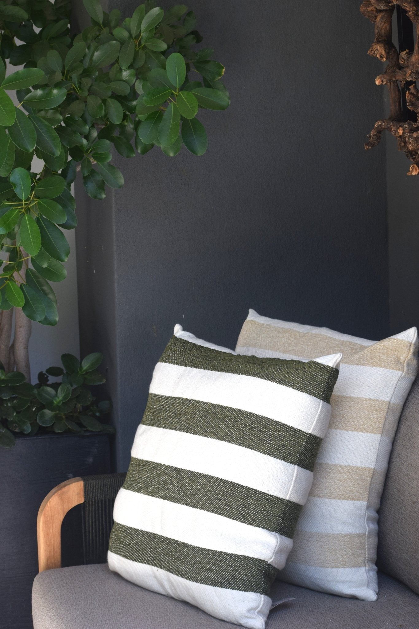 Green and Cream Striped Scatter Cushion - The Hideaway