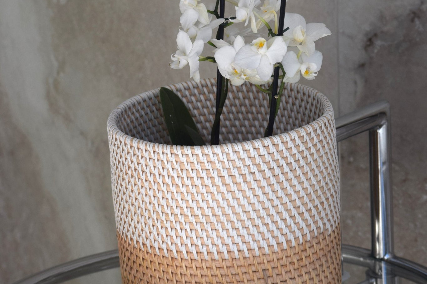 Rattan Waste Paper Basket Natural and White - The Hideaway