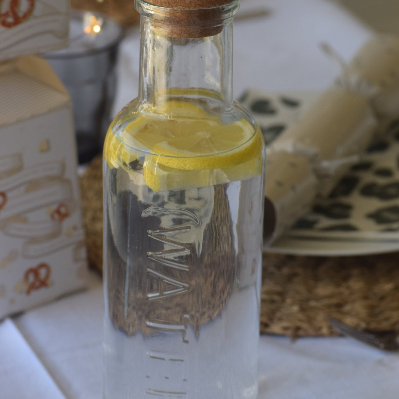 Glass Water Bottle with Cork Lid - The Hideaway