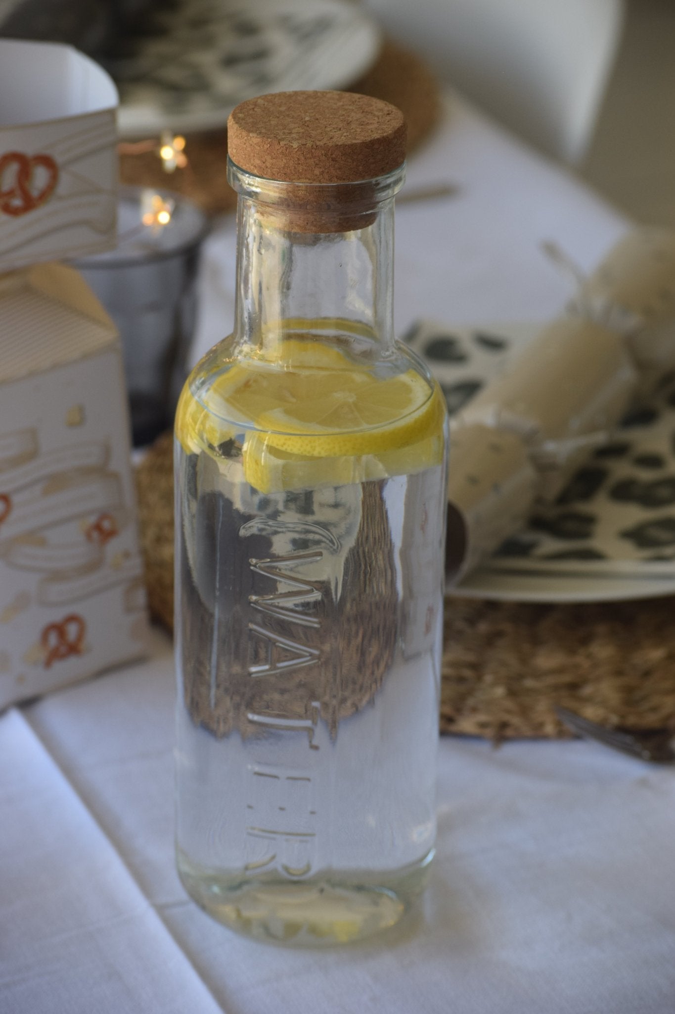 Glass Water Bottle with Cork Lid - The Hideaway