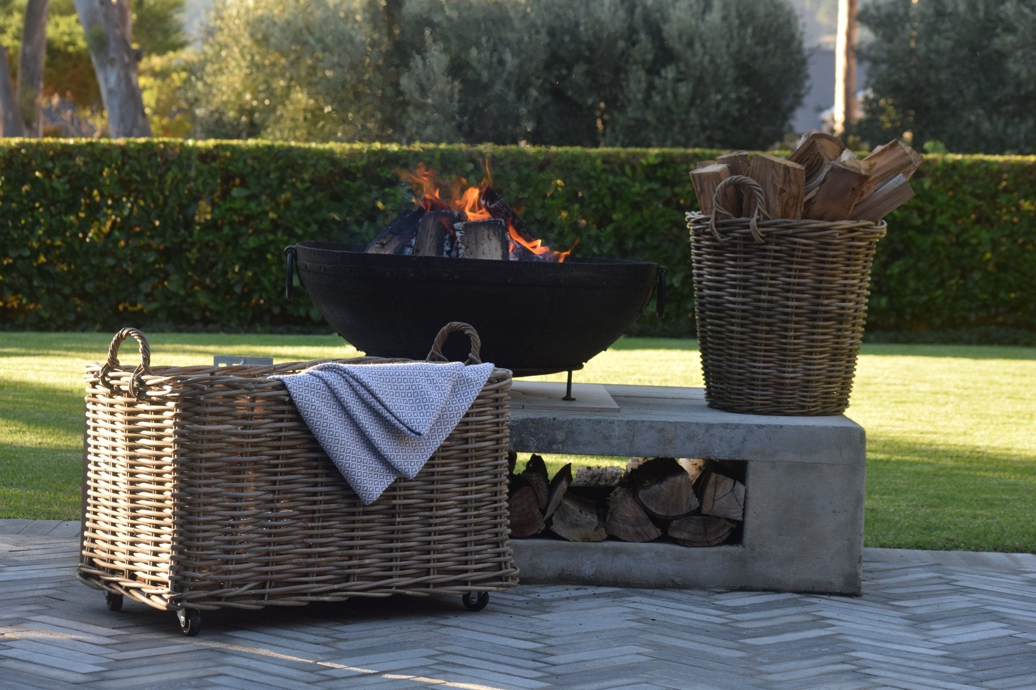 Rectangular Rattan Basket on Wheels - The Hideaway