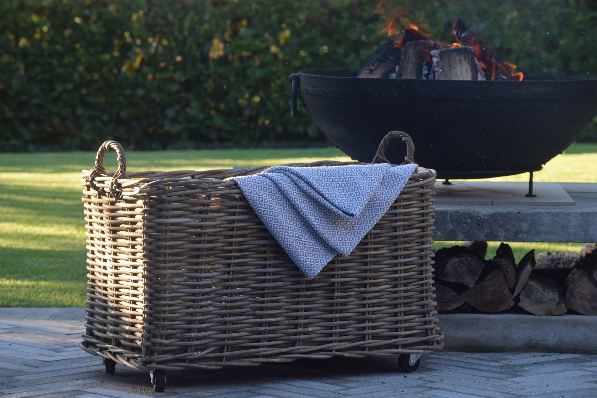 Rectangular Rattan Basket on Wheels - The Hideaway