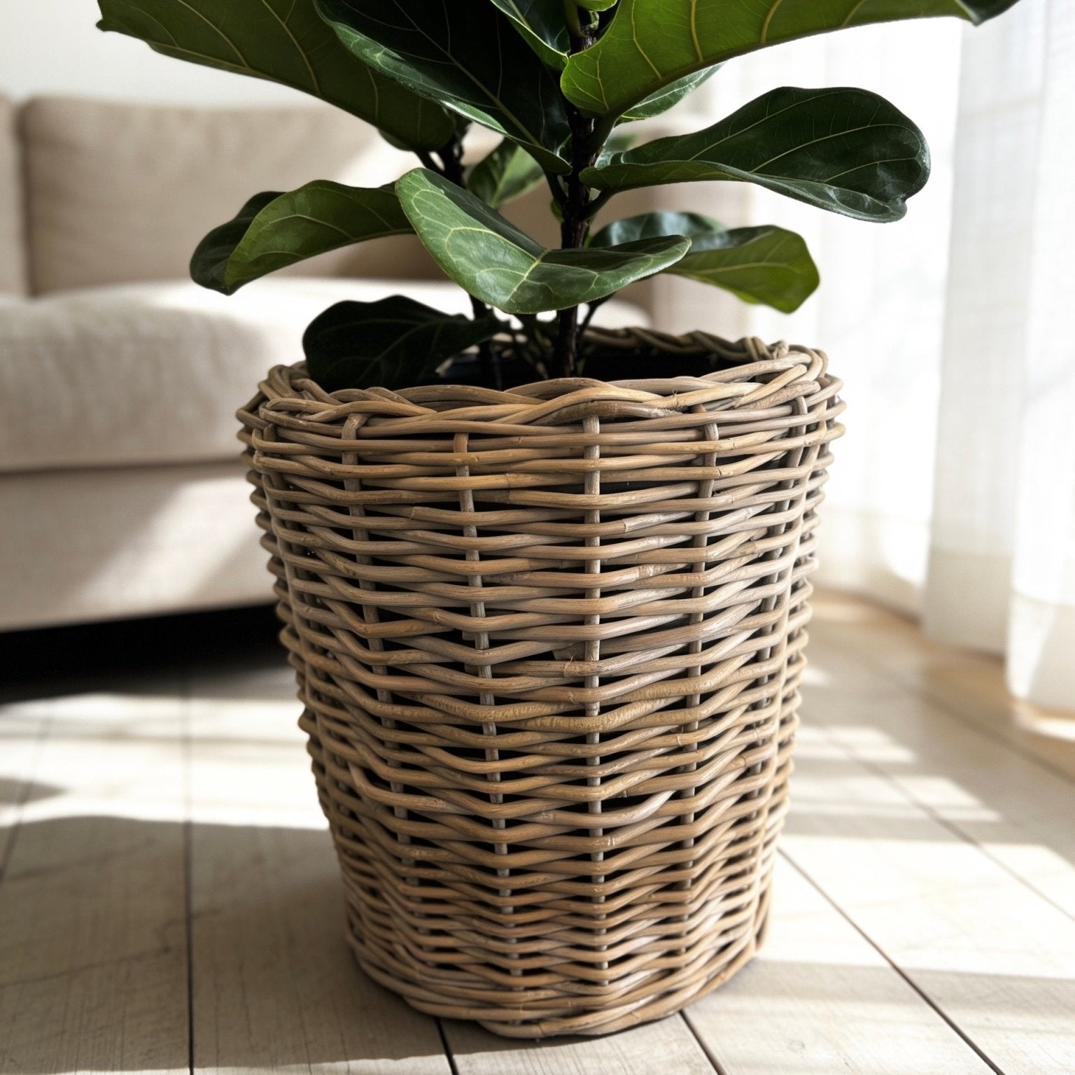Small Rattan Planter with Lined Inner - The Hideaway
