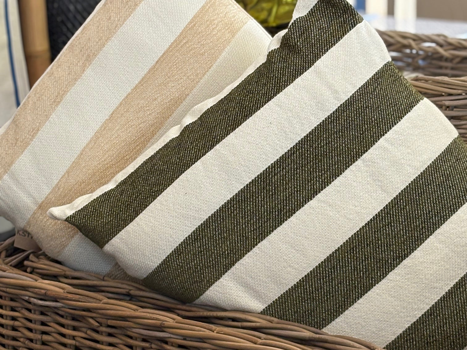 Green and Cream Striped Scatter Cushion - The Hideaway