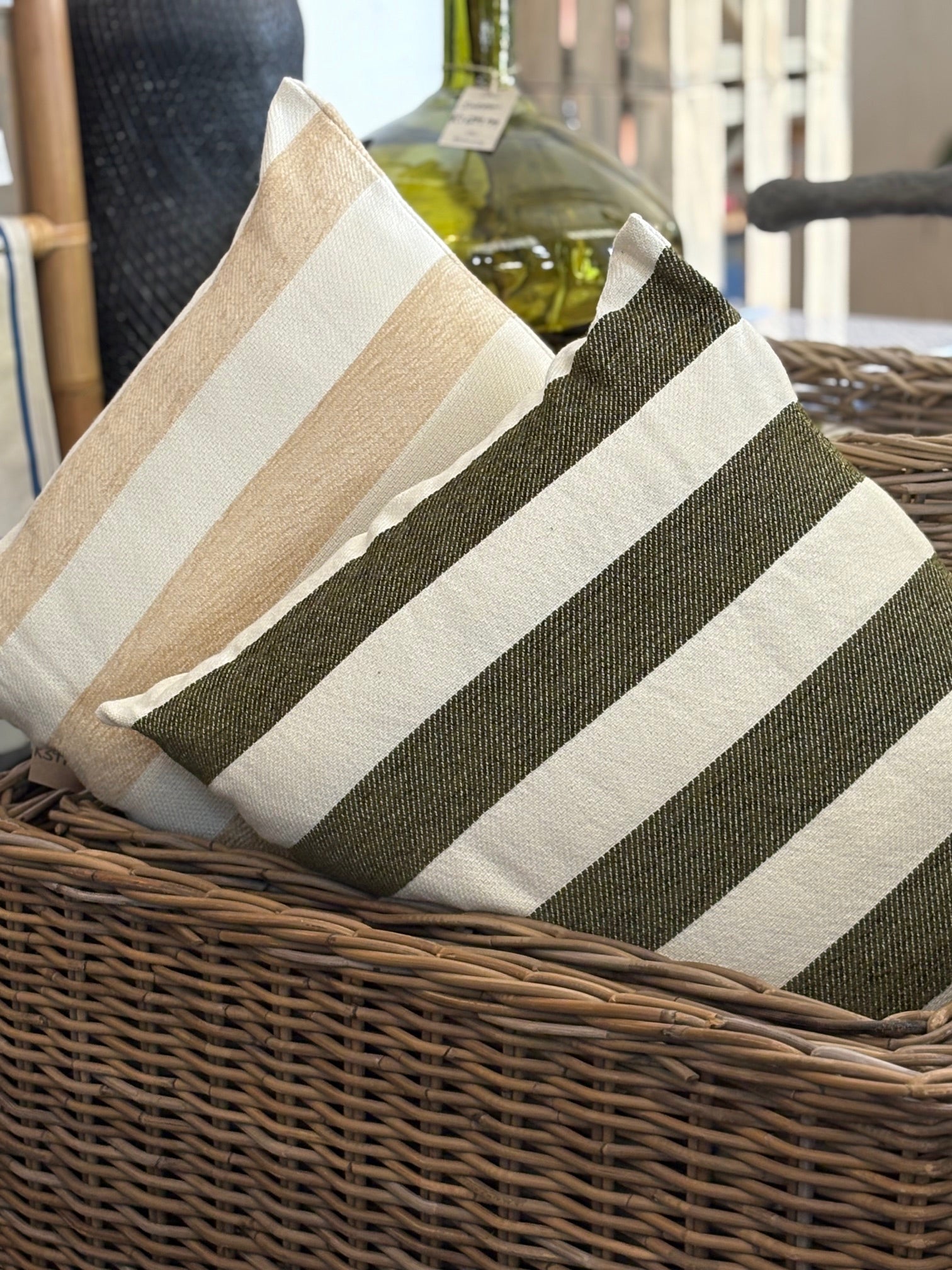 Green and Cream Striped Scatter Cushion - The Hideaway