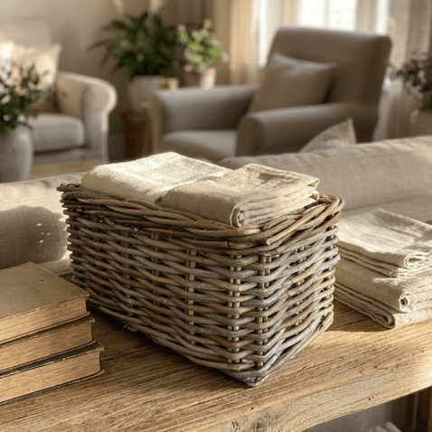 Small Rectangle Rattan Planter Basket - No Handles - The Hideaway