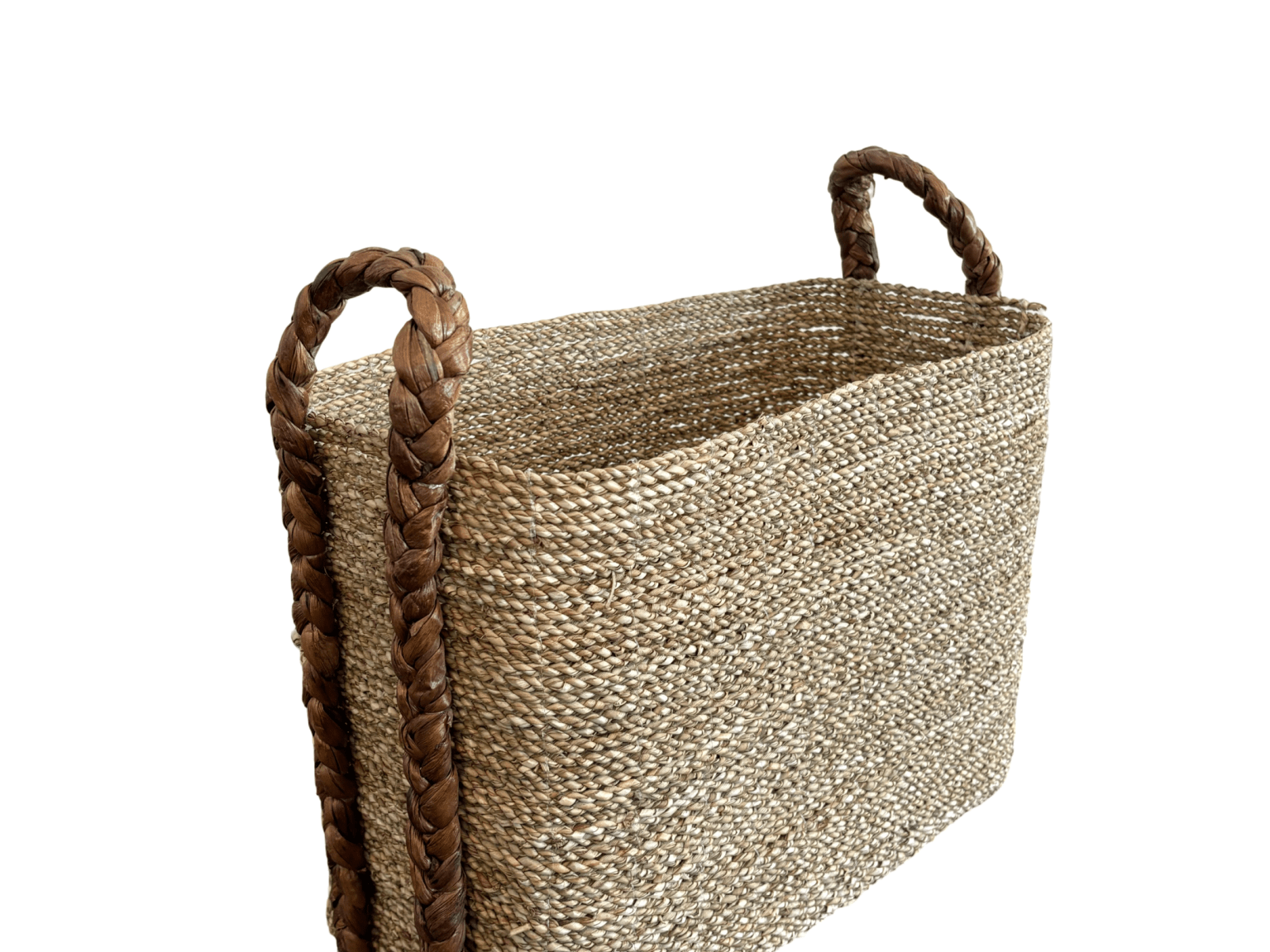 Rectangle Seagrass Basket with Plaited Banana Leaf Handle - The Hideaway