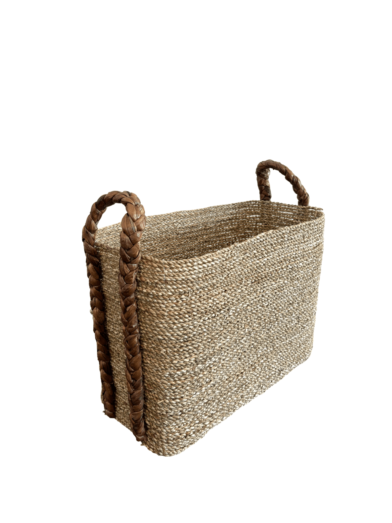 Rectangle Seagrass Basket with Plaited Banana Leaf Handle - The Hideaway