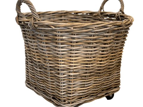 Round Rattan Basket On Wheels - The Hideaway