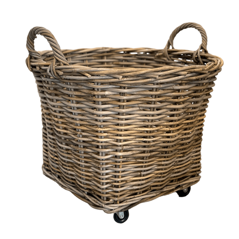 Round Rattan Basket On Wheels - The Hideaway