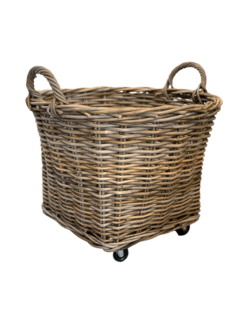 Round Rattan Basket On Wheels - The Hideaway