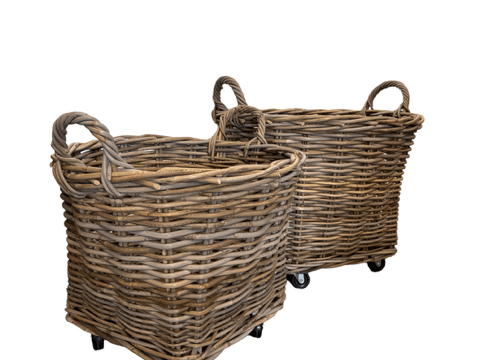 Round Rattan Basket On Wheels - The Hideaway