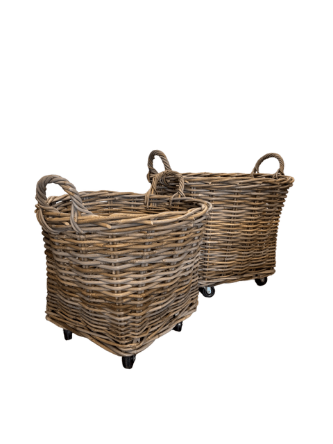 Round Rattan Basket On Wheels - The Hideaway