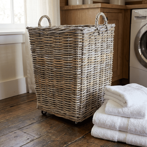 Square Rattan Basket on Wheels - The Hideaway