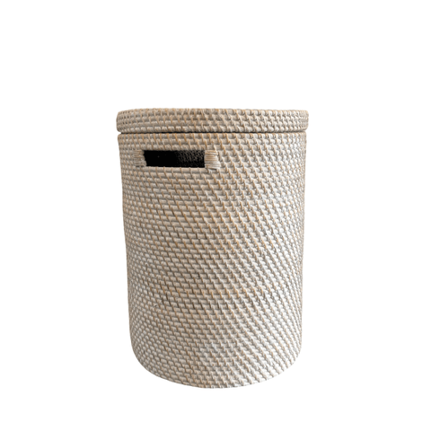 Whitewash Rattan Cylinder Laundry Basket with Lid - The Hideaway
