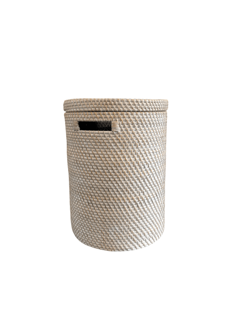 Whitewash Rattan Cylinder Laundry Basket with Lid - The Hideaway