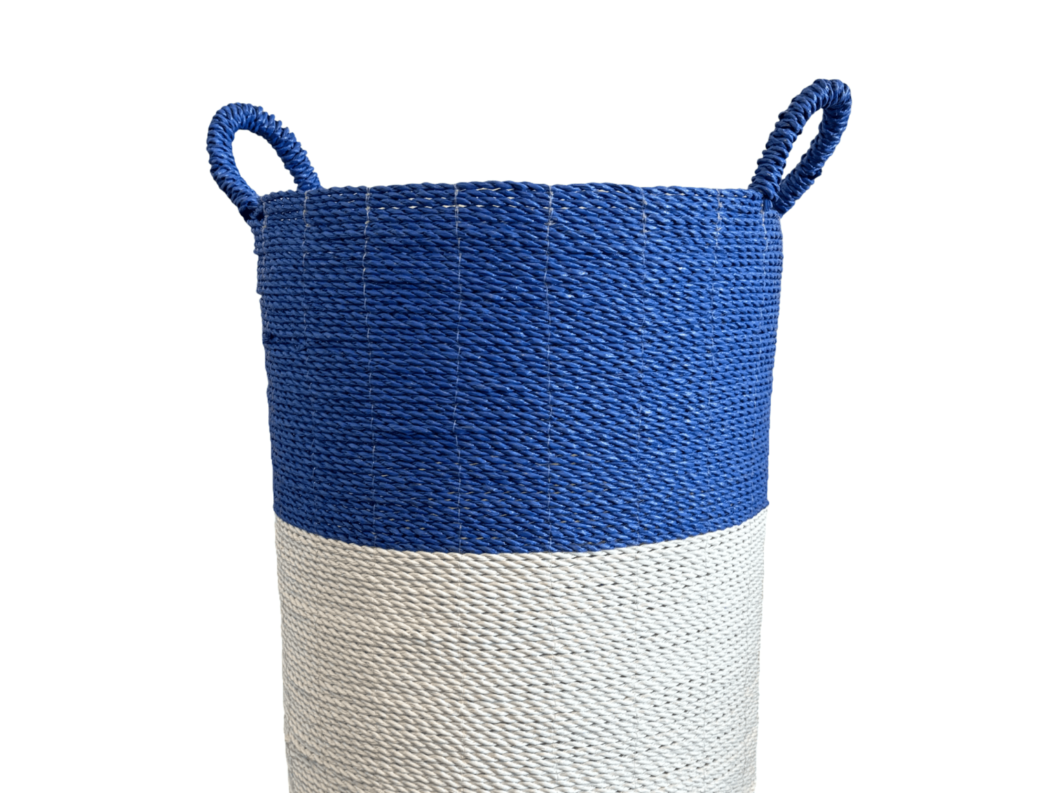 Blue and White Seagrass Laundry Basket - The Hideaway