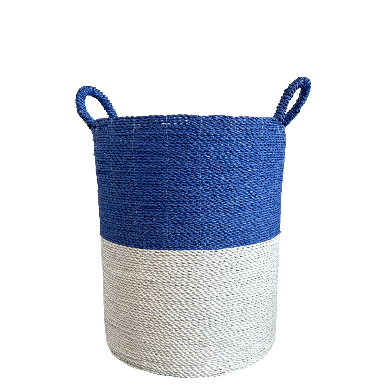 Blue and White Seagrass Laundry Basket - The Hideaway