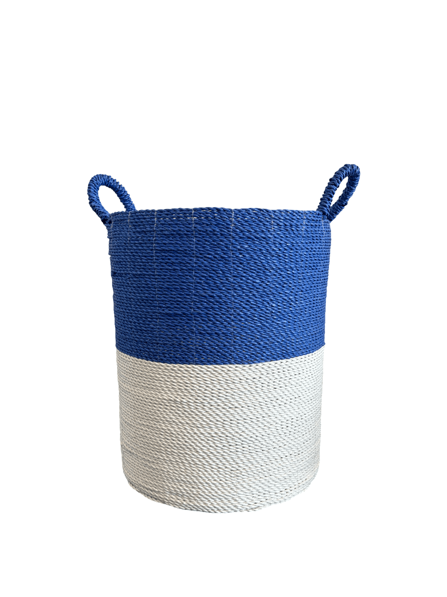Blue and White Seagrass Laundry Basket - The Hideaway