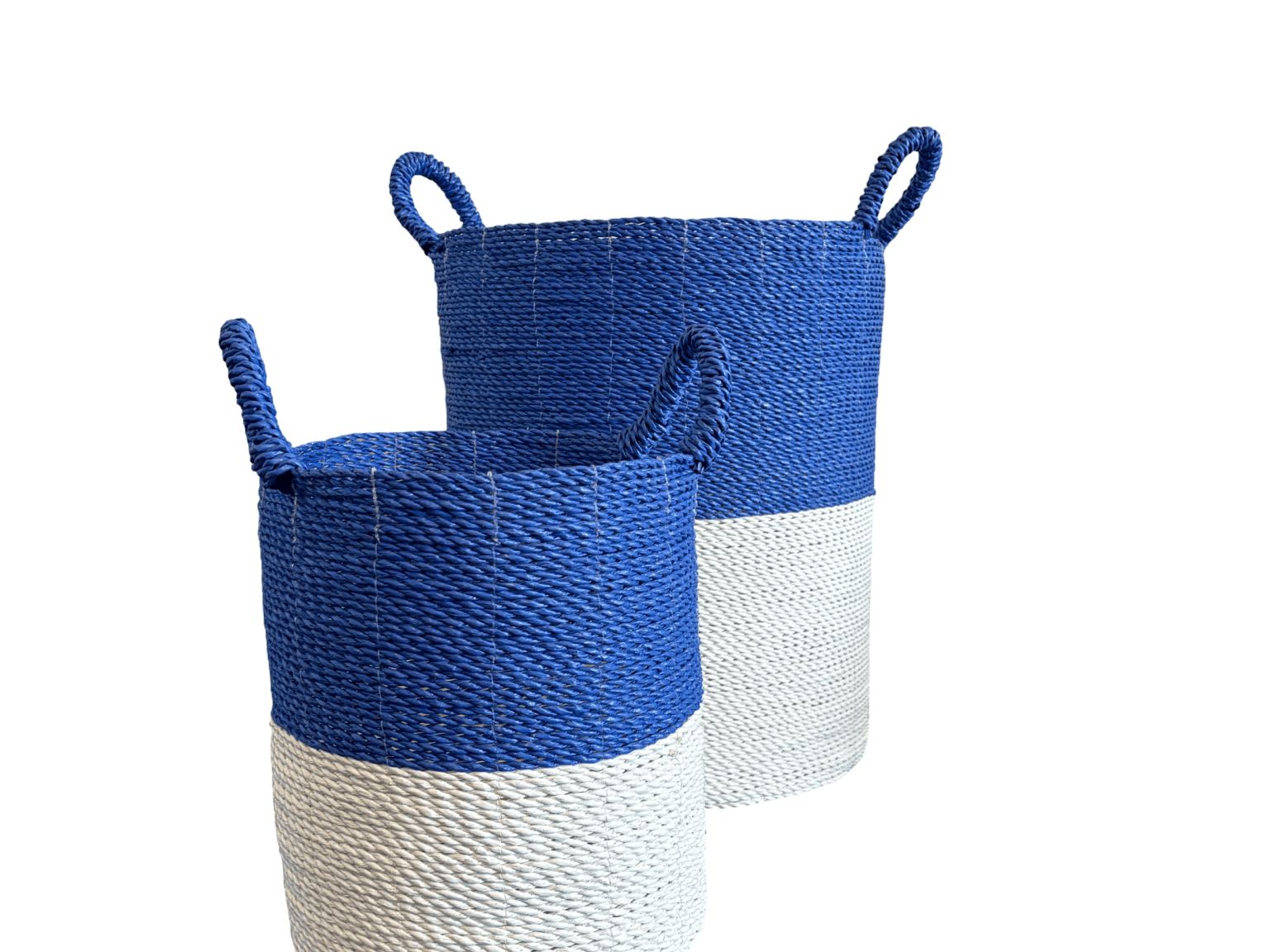 Blue and White Seagrass Laundry Basket - The Hideaway