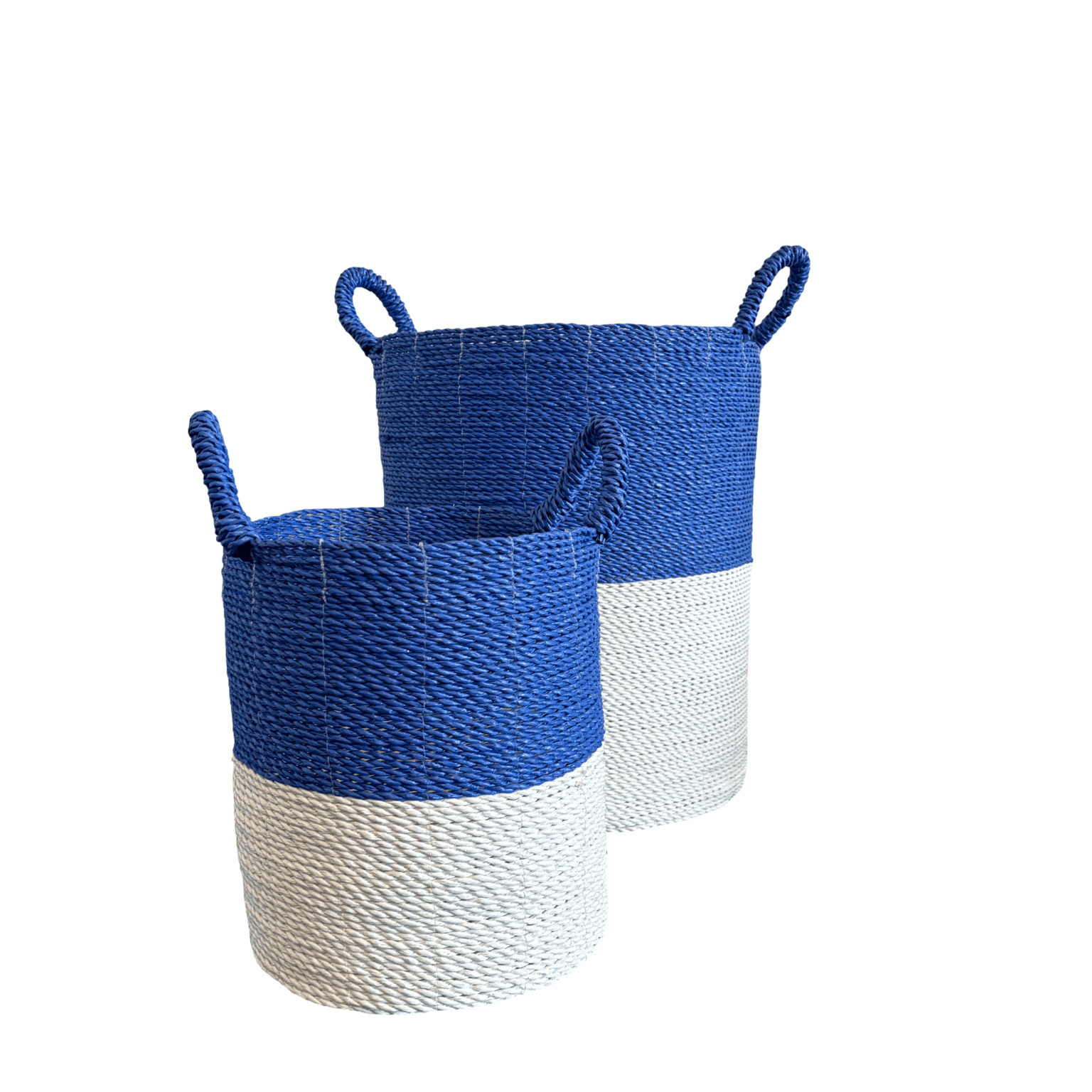 Blue and White Seagrass Laundry Basket - The Hideaway