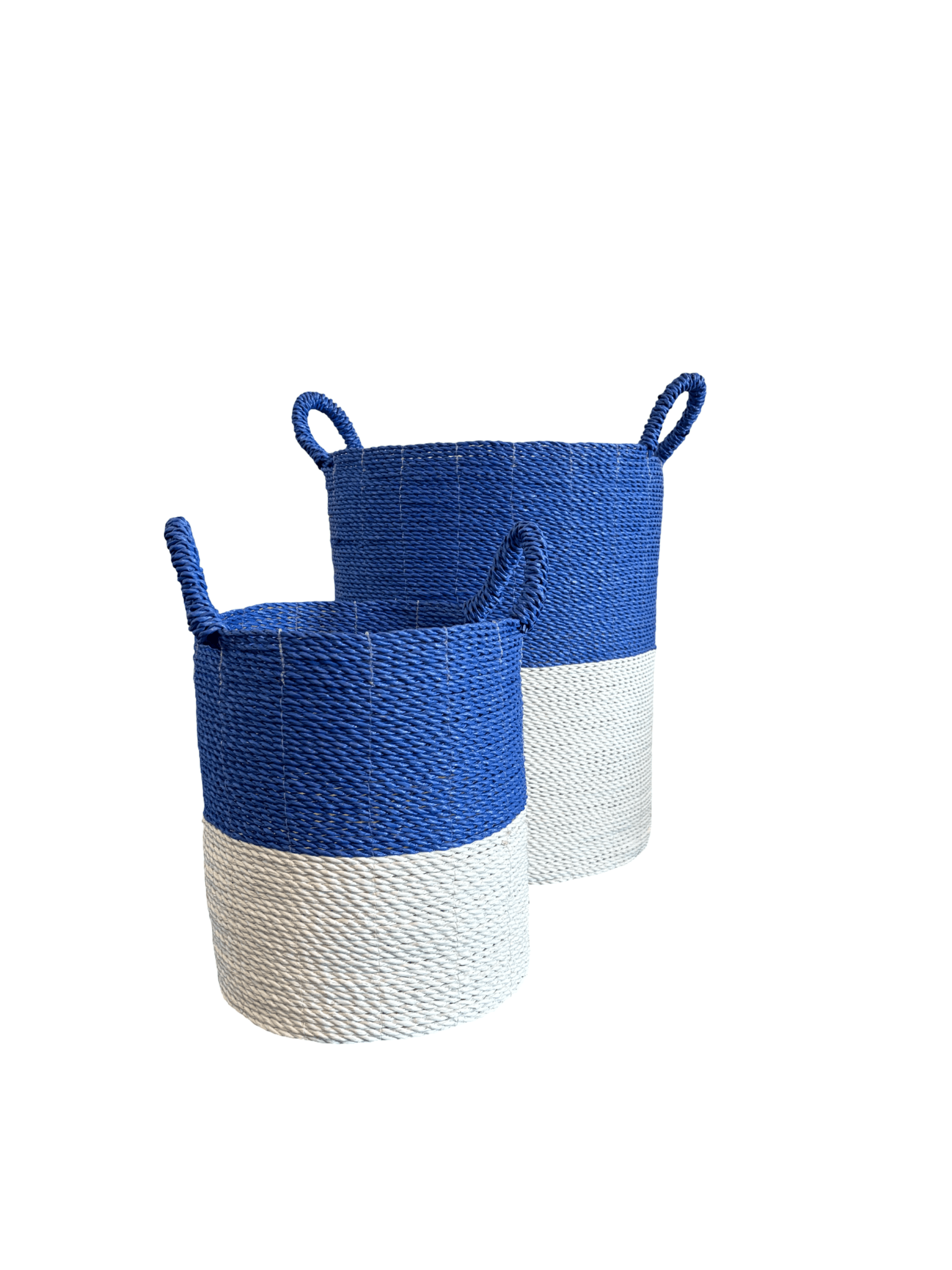 Blue and White Seagrass Laundry Basket - The Hideaway